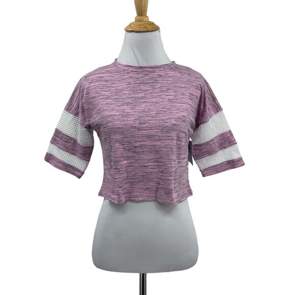 Z by Zella Top Womens XS Extra Small Lilac Gray Mesh Panel Jersey Stripe Cropped - Picture 1 of 13